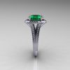 French Bridal 14K White Gold 2.5 Carat Oval Emerald Diamond Cluster Engagement Ring R164-14KWGDEM-4