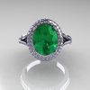 French Bridal 14K White Gold 2.5 Carat Oval Emerald Diamond Cluster Engagement Ring R164-14KWGDEM-3