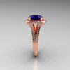 French Bridal 18K Rose Gold 2.5 Carat Oval Blue Sapphire Diamond Cluster Engagement Ring R164-18KRGDBS-4