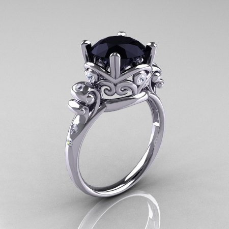 Modern Vintage 14K White Gold 2.5 Ct Black and White Diamond Wedding Engagement Ring R167-14KWGDBD-1