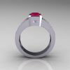 Ultra Modern 10K White Gold Princess Invisible CZ 1.0 CT Emerald Rubies Engagement Ring R169-10KWGCZR-3