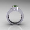 Ultra Modern 10K White Gold Princess Invisible White Sapphire 1.0 CT Emerald Green Topaz Engagement Ring R169-10KWGWSGT-2
