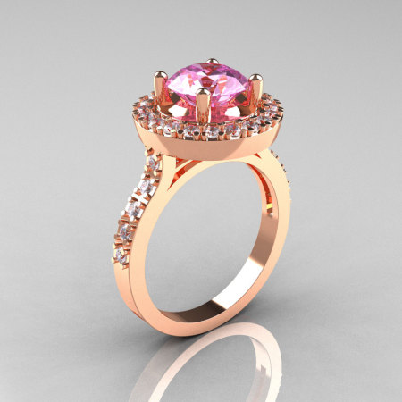 Classic 14K Rose Gold 1.5 Carat Light Pink Sapphire Diamond Solitaire Wedding Ring R115-14KRGDLPS-1