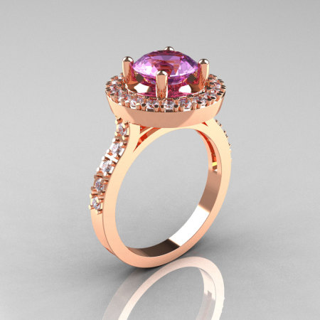Classic 14K Rose Gold 1.5 Carat Lilac Amethyst Diamond Solitaire Wedding Ring R115-14KRGDLA-1