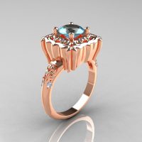 Modern Antique 10K Rose Gold 1.0 Carat Aquamarine Diamond Engagement Ring AR116-10KRGDAQ-1