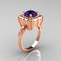 Modern Antique 10K Rose Gold 1.0 Carat Blue Sapphire Diamond Engagement Ring AR116-10KRGDBLS-1