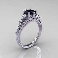 Classic French 14K White Gold 1.0 Carat Black Diamond Lace Ring R175-14WGDBD-1
