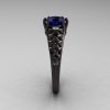 Designer Exclusive Classic 18K Black Gold 1.0 Carat Blue Sapphire Diamond Lace Ring R175-18KBGDBS-3