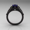 Designer Exclusive Classic 18K Black Gold 1.0 Carat Blue Sapphire Diamond Lace Ring R175-18KBGDBS-2