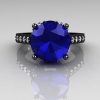 Exclusive Classic 14K Black Gold 3.0 Carat Blue Sapphire Diamond Solitaire Wedding Ring R301-14BGDBS-4