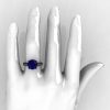 Exclusive Classic 14K Black Gold 3.0 Carat Blue Sapphire Diamond Solitaire Wedding Ring R301-14BGDBS-5