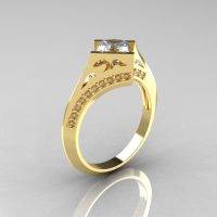 Art Nouveau 14K Yellow Gold .93 CT Princess CZ Diamond Engagement Wedding Ring R176-14YGDCZ-1