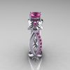Nature Classic 18K White Gold 1.0 CT Pink Sapphire Leaf and Vine Engagement Ring R180-18WGPSS-3