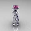 Nature Classic 14K White Gold 1.0 CT Dark Blue Pink Sapphire Leaf and Vine Engagement Ring R180-14WGDBPS-2