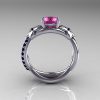 Nature Classic 14K White Gold 1.0 CT Dark Blue Pink Sapphire Leaf and Vine Engagement Ring R180-14WGDBPS-3