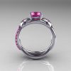 Nature Classic 18K White Gold 1.0 CT Pink Sapphire Leaf and Vine Engagement Ring R180-18WGPSS-2