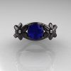 Designer Classic 14K Black Gold 1.0 CT Blue Sapphire Diamond  Leaf and Vine Wedding Ring Engagement Ring R180-14KBGDBS-4