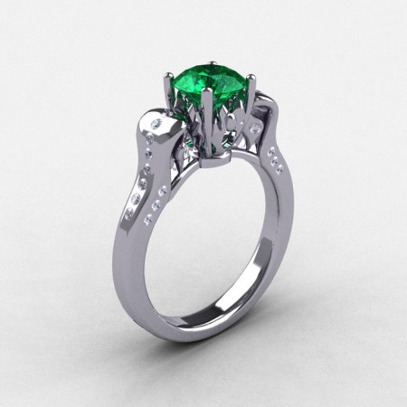 14K White Gold Emerald Diamond Wedding Ring Engagement Ring NN101-14KWGDEM-1