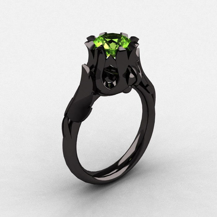 Natures Nouveau 14K Black Gold Peridot Wedding Ring Engagement Ring  NN105-14KBGP | Caravaggio Jewelry