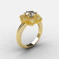 14K Sandblast Yellow Gold White Sapphire Diamond Wedding Ring Engagement Ring NN102-14KYGDWS-1