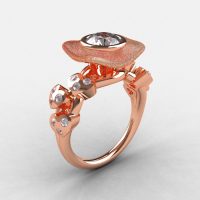 Natures Nouveau 14K Rose Gold CZ Diamond Leaf and Mushroom Wedding Ring Engagement Ring NN103SA-14KRGDCZ-1