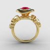 10K Yellow Gold Ruby Diamond Leaf and Mushroom Wedding Ring Engagement Ring NN103A-10KYGDR-2