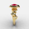 10K Yellow Gold Ruby Diamond Leaf and Mushroom Wedding Ring Engagement Ring NN103A-10KYGDR-3