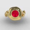 10K Yellow Gold Ruby Diamond Leaf and Mushroom Wedding Ring Engagement Ring NN103A-10KYGDR-4