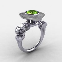 Natures Nouveau 18K White Gold Peridot Diamond Leaf and Mushroom Wedding Ring Engagement Ring NN103SA-18KWGDP-1