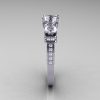 French Platinum Three Stone White Sapphire Diamond Wedding Ring Engagement Ring R182-PLATDWS-3