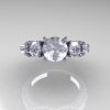 French Platinum Three Stone White Sapphire Diamond Wedding Ring Engagement Ring R182-PLATDWS-4