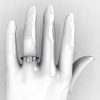 French 14K White Gold Three Stone White Sapphire Black Diamond Wedding Ring Engagement Ring R182-14KWGBDWS-5