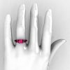 French 14K Black Gold Three Stone Pink Sapphire Engagement Ring Wedding Band Set R182S-14KBGPSS-5