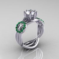 Modern Bridal 14K White Gold 1.0 CT Cubic Zirconia Emerald Designer Ring R181-14KWGEMCZ-1