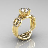 Modern Bridal 10K Yellow Gold 1.0 CT White Sapphire Diamond Designer Ring R181-10KYGDWS-1