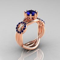 Modern Bridal 14K Rose Gold 1.0 CT Blue Sapphire Designer Ring R181-14KRGBSS-1