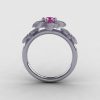 14K White Gold Pink Sapphire Diamond Flower Wedding Ring Engagement Ring NN107-14KWGDPS-2