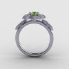 14K White Gold Peridot Diamond Flower Wedding Ring Engagement Ring NN107-14KWGDP-2