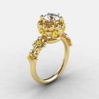 Natures Nouveau 14K Yellow Gold Cubic Zirconia Yellow Sapphire Flower Engagement Ring NN109-14KYGYSCZ-1