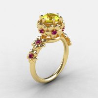 Natures Nouveau 14K Yellow Gold Yellow Sapphire Amethyst Flower Cocktail Engagement Ring NN109-14KYGAMYS-1