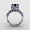 18K White Gold Black and White Diamond Flower Wedding Ring Engagement Ring NN109S-18KWGDBD-2