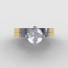 Modern 18K Two Tone Gold 1.0 CT White Sapphire Solitaire Engagement Ring Wedding Band Bridal Set R186S-18KTT1WYGWS-4