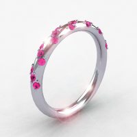 French Bridal 14K White Gold Pink Sapphire Wedding Band R185B-14KWGPS-1