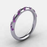 French Bridal 10K White Gold Lilac Amethyst Wedding Band R185B-10KWGLA-1