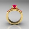 Classic 14K Yellow Gold Ruby Diamond Solitaire Ring Double Flush Band Bridal Set R188S2-14KYGDRR-2