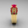 Classic 14K Yellow Gold Ruby Diamond Solitaire Ring Double Flush Band Bridal Set R188S2-14KYGDRR-3