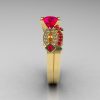 Classic 14K Yellow Gold Ruby Diamond Solitaire Ring Single Flush Band Bridal Set R188S-14KYGDRR-3