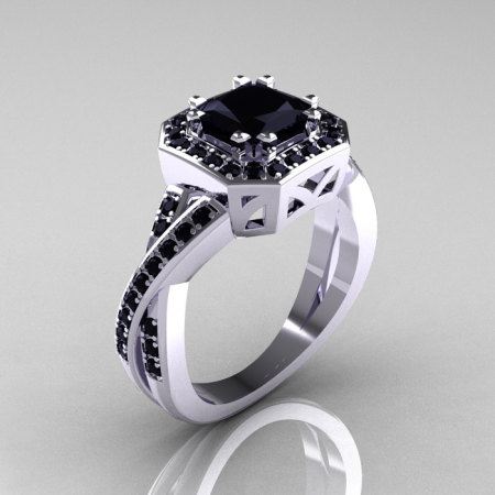 Classic 14K White Gold 1.23 CT Princess Black Diamond Engagement Ring R189P-14KWGBD-1