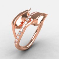 Natures Nouveau 10K Rose Gold White Sapphire Leaf and Vine Wedding Ring Engagement Ring NN113-10KRGWS-1