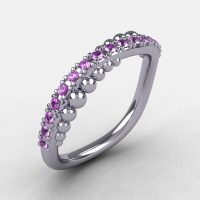 18K White Gold Lilac Amethyst Pearl and Vine Wedding Band Engagement Ring NN115-18KWGLA-1